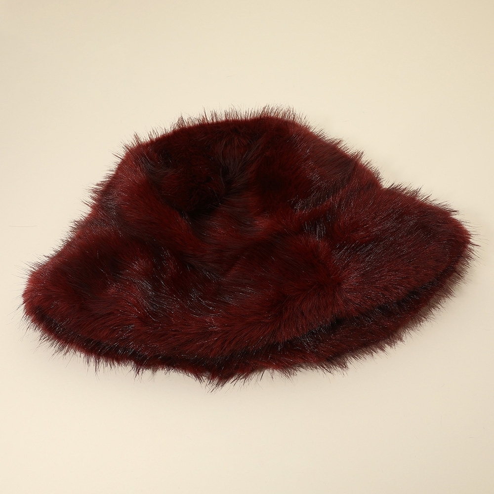 Burgundy Fur Bucket Hat Winter Statement Style Trendy Fuzzy Cute Trendy Red